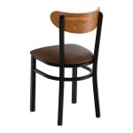 Lancaster Table & Seating Boomerang Black Finish Chair with Dark Brown Vinyl Seat and Vintage Wood Back Lancaster Table & Seating Boomerang Black Finish Chair with Dark Brown Vinyl Seat and Vintage Wood Back
