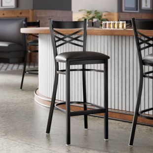 Lancaster Table & Seating Black Finish Cross Back Bar Stool with 2 1/2 Lancaster Table & Seating Black Finish Cross Back Bar Stool with 2 1/2