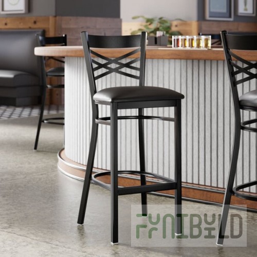 Lancaster Table & Seating Black Finish Cross Back Bar Stool with 2 1/2