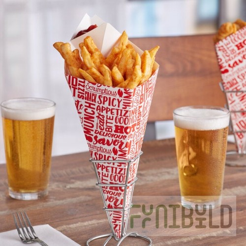 Carnival King 20 oz. Square Savory Printed Cardboard Fry Cone - 500/Case