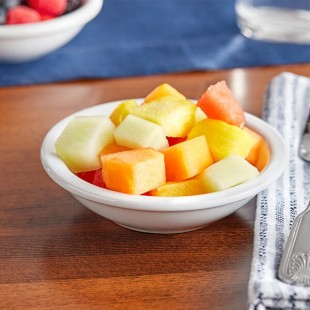 Acopa 5 oz. Bright White Rolled Edge Stoneware Fruit Bowl / Monkey Dish - 36/Case Acopa 5 oz. Bright White Rolled Edge Stoneware Fruit Bowl / Monkey Dish - 36/Case