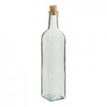 TableCraft H9085NBK Prima 8.5 oz. 3 Piece Green Tinted Glass Oil and Vinegar Cruet Set with Black Rack
