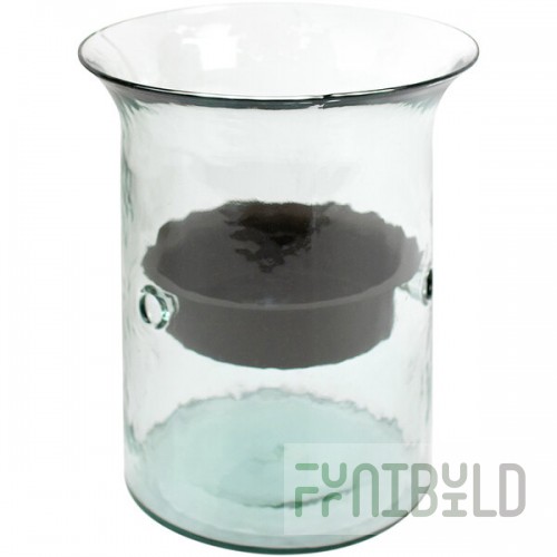Kalalou Small Glass Cylindrical Hurricane Candle Holder with Rustic Metal Insert