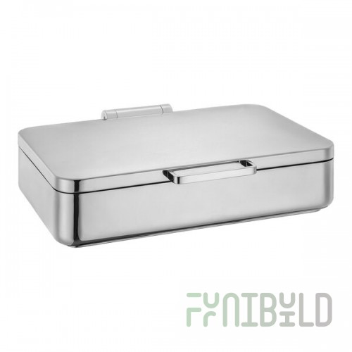 Eastern Tabletop 5-Star Series Jazz Smooth 8 Qt. Full Size Rectangular Stainless Steel Induction Chafer with Hinged Lid 3875