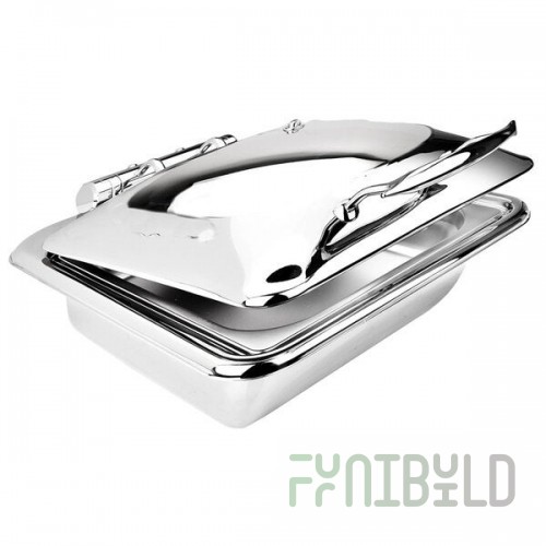 Eastern Tabletop 3935G Crown 8 Qt. Stainless Steel Rectangular Induction Chafer with Hinged Glass Dome Cover
