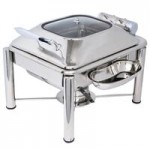Eastern Tabletop 3935G Crown 8 Qt. Stainless Steel Rectangular Induction Chafer with Hinged Glass Dome Cover
