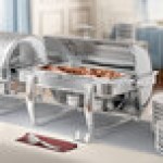 Acopa Heavy Weight 8 Qt. Dripless Full Size Stackable Stainless Steel Roll Top Chafer Acopa Heavy Weight 8 Qt. Dripless Full Size Stackable Stainless Steel Roll Top Chafer