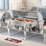 Acopa Heavy Weight 8 Qt. Dripless Full Size Stackable Stainless Steel Roll Top Chafer Acopa Heavy Weight 8 Qt. Dripless Full Size Stackable Stainless Steel Roll Top Chafer