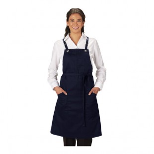 Edwards 9043 Navy Customizable Poly / Cotton Cross-Back Bib Apron with 3 Pockets - 34
