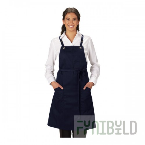 Edwards 9043 Navy Customizable Poly / Cotton Cross-Back Bib Apron with 3 Pockets - 34