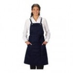 Edwards 9043 Navy Customizable Poly / Cotton Cross-Back Bib Apron with 3 Pockets - 34