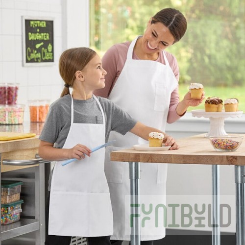 Uncommon Chef 3009 White Customizable Child Bib Apron with 2 Pockets - 19