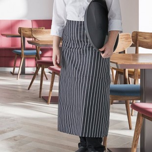 Choice Black and White Poly-Cotton Chalk Stripe Standard Bistro Apron with 1 Pocket - 33 Choice Black and White Poly-Cotton Chalk Stripe Standard Bistro Apron with 1 Pocket - 33