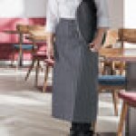 Choice Black and White Poly-Cotton Chalk Stripe Standard Bistro Apron with 1 Pocket - 33