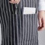 Choice Black and White Poly-Cotton Chalk Stripe Standard Bistro Apron with 1 Pocket - 33