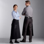 Choice Black and White Poly-Cotton Chalk Stripe Standard Bistro Apron with 1 Pocket - 33