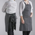 Choice Black and White Poly-Cotton Chalk Stripe Standard Bistro Apron with 1 Pocket - 33