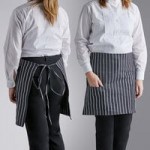 Choice Black and White Poly-Cotton Chalk Stripe Standard Bistro Apron with 1 Pocket - 33