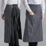 Choice Black and White Poly-Cotton Chalk Stripe Standard Bistro Apron with 1 Pocket - 33