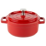 GET Heiss 8 oz. Red / White Enamel Coated Cast Aluminum Mini Coated Cast Aluminum Round Bistro Pot with Lid CA-002-RW/CC GET Heiss 8 oz. Red / White Enamel Coated Cast Aluminum Mini Coated Cast Aluminum Round Bistro Pot with Lid CA-002-RW/CC