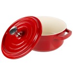 GET Heiss 8 oz. Red / White Enamel Coated Cast Aluminum Mini Coated Cast Aluminum Round Bistro Pot with Lid CA-002-RW/CC GET Heiss 8 oz. Red / White Enamel Coated Cast Aluminum Mini Coated Cast Aluminum Round Bistro Pot with Lid CA-002-RW/CC