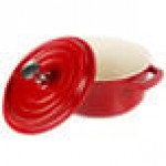 GET Heiss 8 oz. Red / White Enamel Coated Cast Aluminum Mini Coated Cast Aluminum Round Bistro Pot with Lid CA-002-RW/CC GET Heiss 8 oz. Red / White Enamel Coated Cast Aluminum Mini Coated Cast Aluminum Round Bistro Pot with Lid CA-002-RW/CC