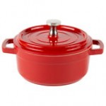 GET Heiss 8 oz. Red / White Enamel Coated Cast Aluminum Mini Coated Cast Aluminum Round Bistro Pot with Lid CA-002-RW/CC GET Heiss 8 oz. Red / White Enamel Coated Cast Aluminum Mini Coated Cast Aluminum Round Bistro Pot with Lid CA-002-RW/CC