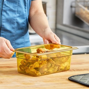 Carlisle 3088113 StorPlus 1/4 Size Amber High Heat Plastic Food Pan - 4