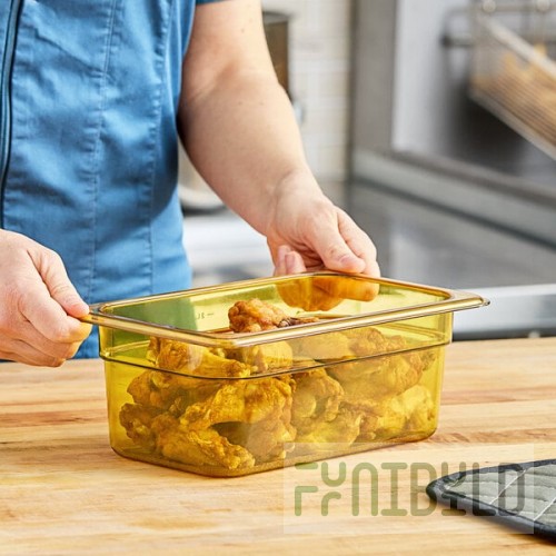 Carlisle 3088113 StorPlus 1/4 Size Amber High Heat Plastic Food Pan - 4