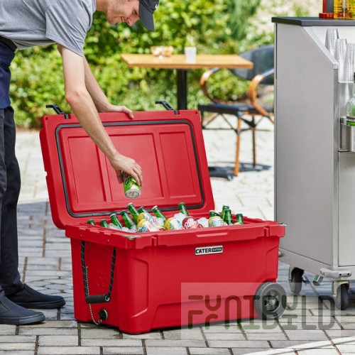 CaterGator CG65REDW Red 65 Qt. Mobile Rotomolded Outdoor Cooler / Ice Chest