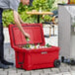CaterGator CG65REDW Red 65 Qt. Mobile Rotomolded Outdoor Cooler / Ice Chest
