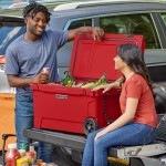 CaterGator CG65REDW Red 65 Qt. Mobile Rotomolded Outdoor Cooler / Ice Chest