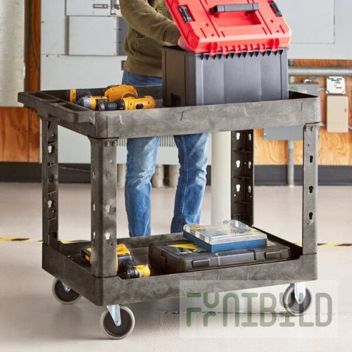 Lavex Large Black 2-Shelf Utility Cart - 40 3/4