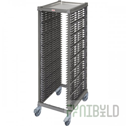 Cambro UPR1826FPA40 Camshelving® Ultimate 40 Pan End Load Bun / Sheet Pan Rack with Plastic Casters - Assembled