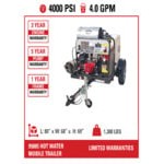 Simpson IB-95005 49-State Compliant Trailer Pressure Washer with Honda Engine, 200 Gallon Water Tank, and 12V Battery Included - 4,000 PSI; 4.0 GPM Simpson IB-95005 49-State Compliant Trailer Pressure Washer with Honda Engine, 200 Gallon Water Tank, and 12V Battery Included - 4,000 PSI; 4.0 GPM