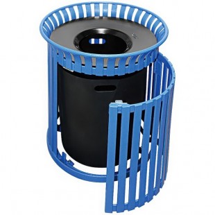 Wausau Tile MF3222 36 Gallon Flat Steel Round Trash Can with Aluminum Funnel Lid and Side Door