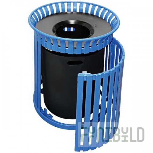 Wausau Tile MF3222 36 Gallon Flat Steel Round Trash Can with Aluminum Funnel Lid and Side Door