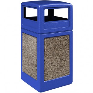Commercial Zone 720432K StoneTec 42 Gallon Square Blue Decorative Trash Can with Riverstone Panels and Dome Lid