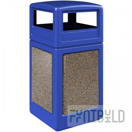 Commercial Zone 720432K StoneTec 42 Gallon Square Blue Decorative Trash Can with Riverstone Panels and Dome Lid