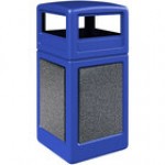 Commercial Zone 720432K StoneTec 42 Gallon Square Blue Decorative Trash Can with Riverstone Panels and Dome Lid