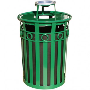 Witt Industries M3600-R-AT-GN Oakley 36 Gallon Green Steel Round Outdoor Decorative Trash Can with Ash Top Lid and Ring Accent Band Witt Industries M3600-R-AT-GN Oakley 36 Gallon Green Steel Round Outdoor Decorative Trash Can with Ash Top Lid and Ring Accent Band