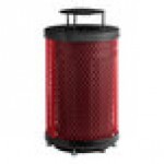 Lancaster Table & Seating 36 Gallon Heavy-Duty Round Red Expanded Steel Outdoor Trash Can with Rain Bonnet Lid