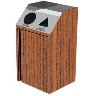 Lakeside 4412VC Stainless Steel Rectangular Refuse / Recycling Station with Front Access and Victorian Cherry Laminate Finish - 26 1/2
