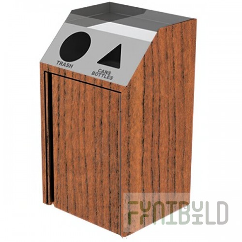 Lakeside 4412VC Stainless Steel Rectangular Refuse / Recycling Station with Front Access and Victorian Cherry Laminate Finish - 26 1/2