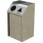 Lakeside 4412VC Stainless Steel Rectangular Refuse / Recycling Station with Front Access and Victorian Cherry Laminate Finish - 26 1/2