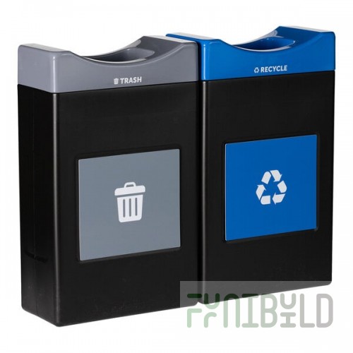 Commercial Zone Avante 60 Gallon Blue / Gray Polyethylene Rectangular Indoor / Outdoor Shallow Two-Stream Trash Can / Recycling Bin