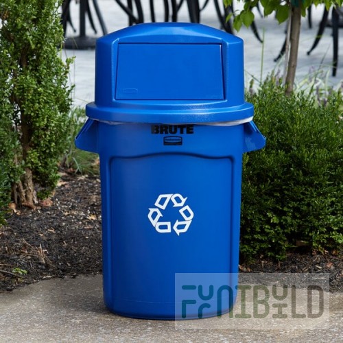 Rubbermaid® BRUTE 32 Gallon Blue Round Recycle Bin and Dome Top Lid