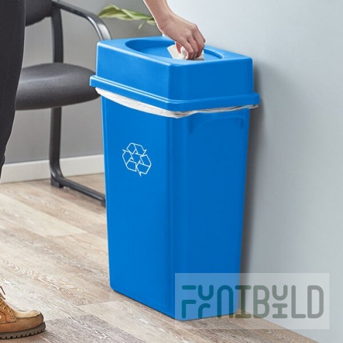 Lavex 16 Gallon Blue Slim Rectangular Recycle Bin with Drop Shot Lid