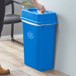 Lavex 16 Gallon Blue Slim Rectangular Recycle Bin with Drop Shot Lid Lavex 16 Gallon Blue Slim Rectangular Recycle Bin with Drop Shot Lid