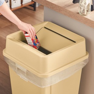 Lavex 25 Gallon Beige Square Trash Can Swing Lid
